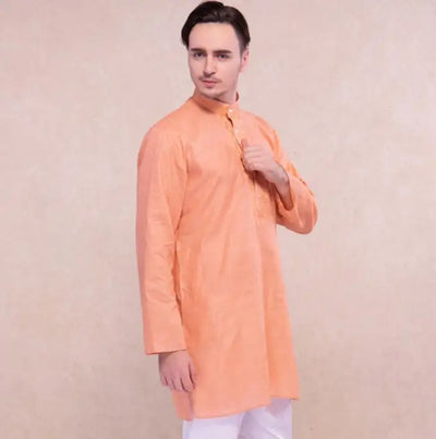 Traditional Indian Kurta Men Blouse Long Style Shirt Spring Orange