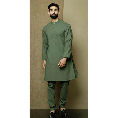 Green Shirt, Traditional Indian Top Shirt Solid Color Men'