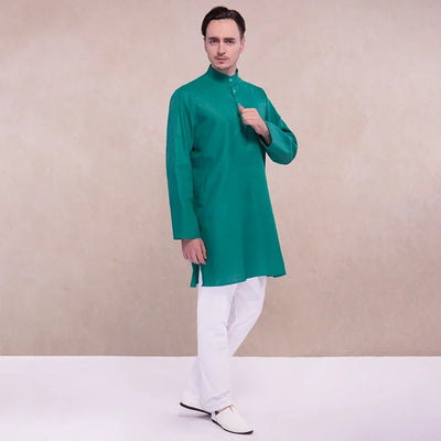 Kurta India Costume Kurtis Ethnic South Asian Style Green Shirt White Pants Hindu Clothes Cotton Kurtha Indian Clothing